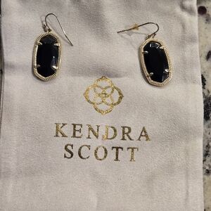 Dani Gold Drop Earrings in Black Opaque Glass